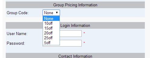 Group Code Discount Selection
